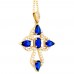 Χρυσός γυναικείος σταυρός Κ14 με μπλε ζιργκόν και αλυσίδα